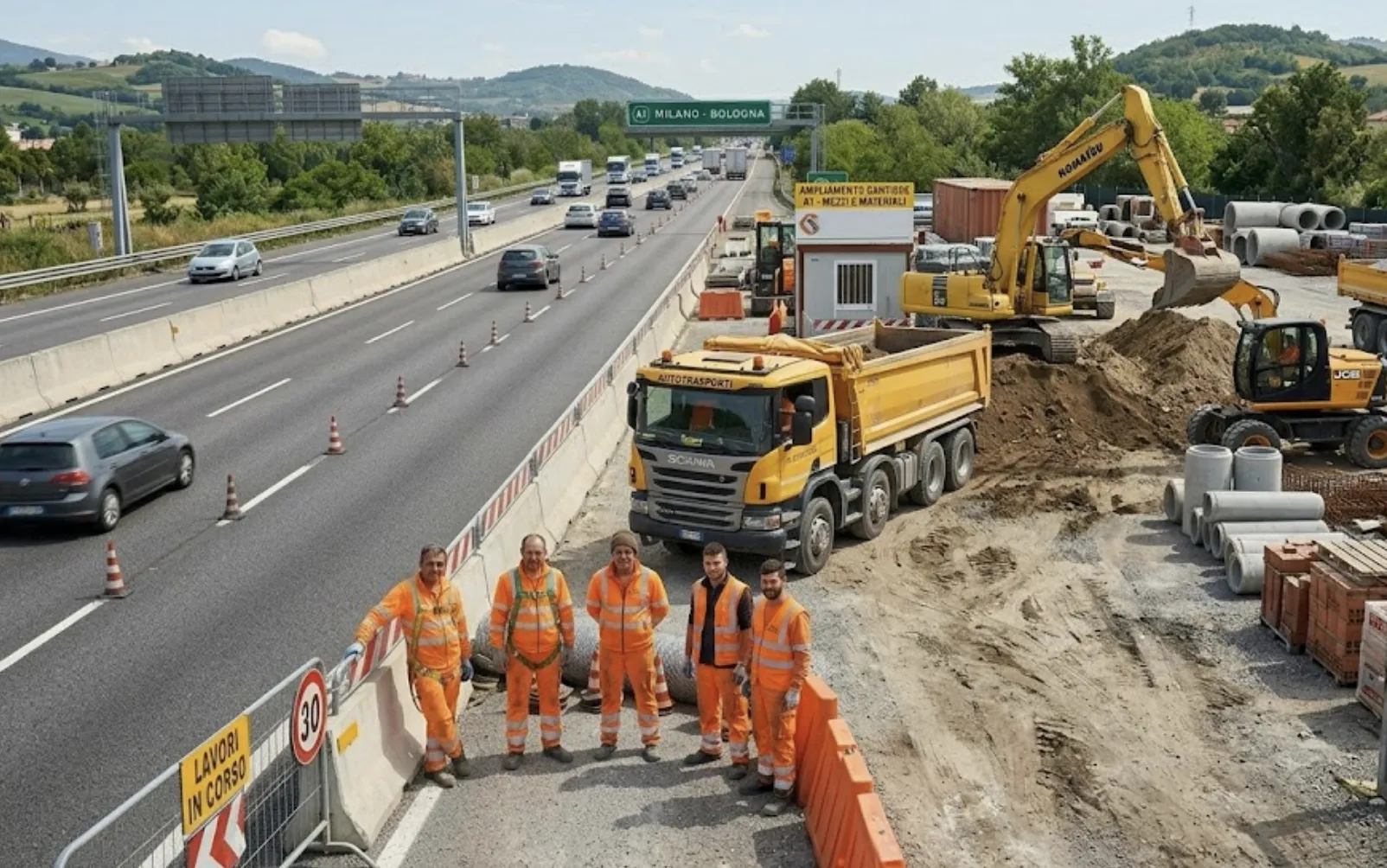 Cantiere trasfertisti A1 Lodi con operai